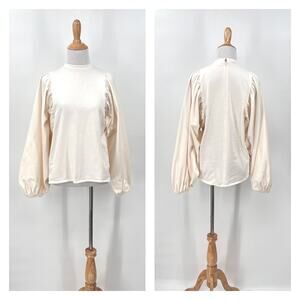 MOUSSY VINTAGE Form Sperion Top Womens Medium Cream Balloon Sleeve Crew Neck